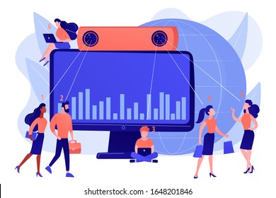 Electronic device for measuring number passageway people. People counter system, visitors counting technologies, retail traffic report concept. Pinkish coral bluevector isolated illustration