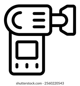 Electronic device measuring temperature showing fever icon, simple black and white outline illustration for web and mobile design