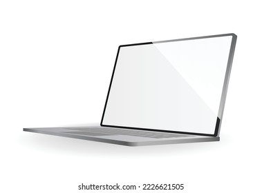 Electronic device mockup. White laptop. New version of modern, premium hardware. Gadget template with shadow isolated on white background