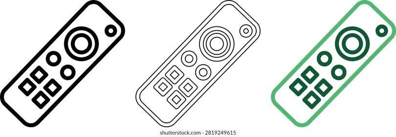 Electronic device for operating other devices wirelessly, with various buttons for functions, line art icon, full color icon set.