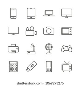 Electronic Device Set Icon Vector. Outline Technology Collection. Trendy Flat Gadget Sign Design. Thin Linear Graphic Pictogram Isolated For Web Site, Mobile Application. Logo Illustration. Eps10.