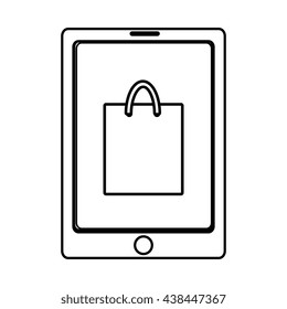 electronic device with shopping bag icon  on the screen over isolated background, commerce concept , vector illustration