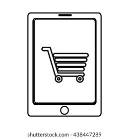 electronic device with shopping cart on the screen over isolated background, commerce concept , vector illustration