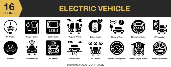 Conjunto de iconos sólidos de dispositivo Electrónica. Incluye grabadora de cámara, reloj digital, flashdisk, handycam, auriculares y más. Colección de Vector de iconos sólidos.