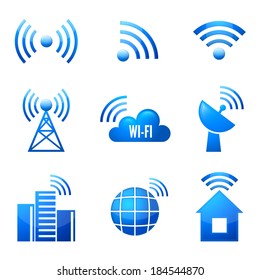 Electronic device wireless internet connection WiFi symbols glossy icons or stickers set isolated vector illustration