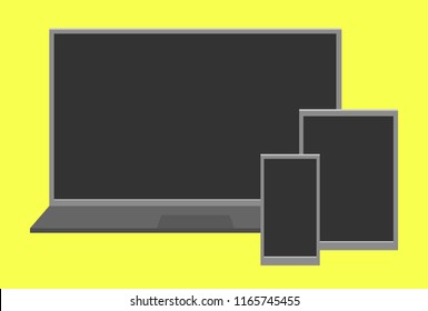 Electronic devicelaptop, phone, tablet, trendy icons on a yellow background .Eps 10 vector illustration