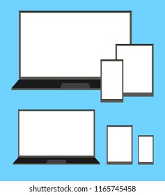 Electronic devicelaptop, phone, tablet, trendy icons on a blue background .Eps 10 vector illustration