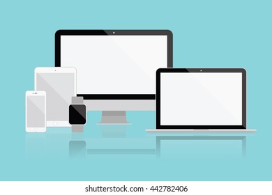 Electronic device,laptop, smart phone, tablet, monitor flat icons in Vector illustration.