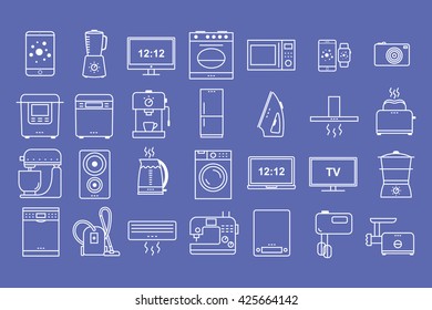 Iconos de línea de dispositivos electrónicos y electrodomésticos. Bien por tu diseño.