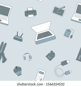 Electronic devices background - Vector color seamless pattern of technique and computer for graphic design