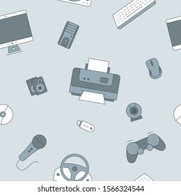 Electronic devices background - Vector color seamless pattern of technique and computer for graphic design