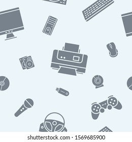 Electronic devices background - Vector seamless pattern solid silhouettes of technique and computer for graphic design