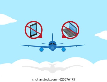 Electronic Devices banned inflight or no usage during flight. Editable Clip Art.
