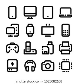 Iconos de línea negrita de dispositivos electrónicos. Computadoras, teléfonos e iconos electrónicos para tienda en línea y sitios web.