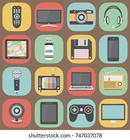 Electronic devices colorful flat design icons