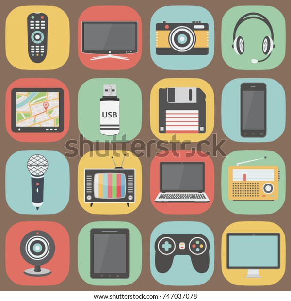 Electronic devices\
colorful flat design\
icons
