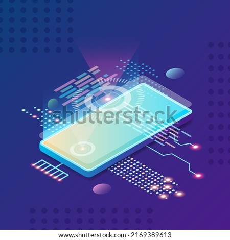 Electronic devices concept. Smartphone in isometric style. Background for web pages, posters, flyers, etc.