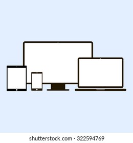 Electronic devices. Desktop computer, tablet pc, laptop, smartphone. Flat design illustration, eps 10 vector