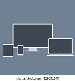 Electronic devices. Desktop computer, tablet PC, laptop, smartphone. Flat design illustration, eps 10 vector
