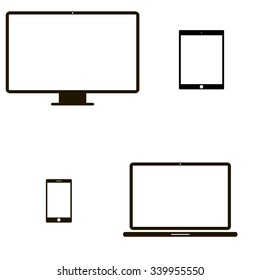 Electronic devices. Desktop computer, tablet pc, laptop, smartphone. Flat design illustration, eps 10 vector