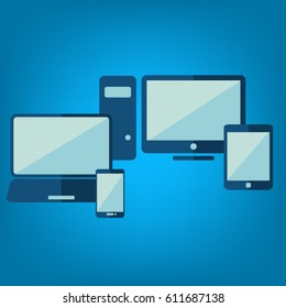Electronic devices - Desktop,laptop,tablet and mobile phone background.Masses of copy space. EPS10 vector