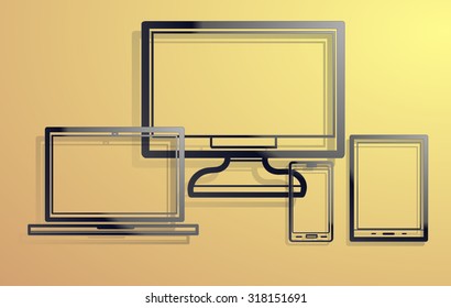 Electronic devices with empty screens - computer monitor, smartphone, tablet, and laptop