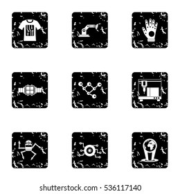 Electronic devices of future icons set. Grunge illustration of 9 electronic devices of future vector icons for web