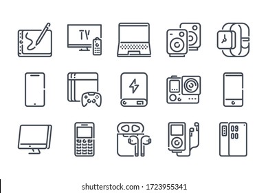 Electronic Devices and Gadgets line icon set. Digital Equipment and Technology outline vector icons.