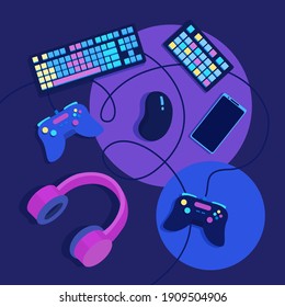 Gaming accessories video game console headphones Vector Image