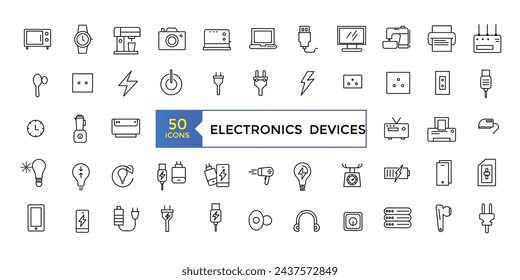 Electronic Devices and Home Appliances Icons. Outline icon collection. Electronics icons set.