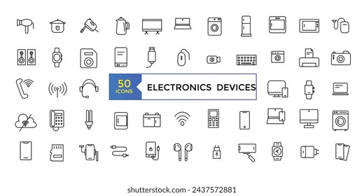 Electronic Devices and Home Appliances Icons. Outline icon collection. Electronics icons set.