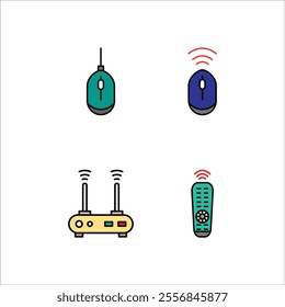 Electronic devices icon design vector symbol set mouse and router wifi