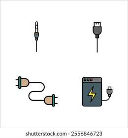 Electronic devices icon design vector symbol set usb cable and power bank