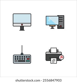 Electronic devices icon design vector symbol set private computer and printer