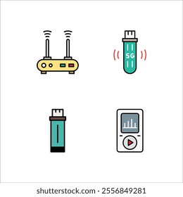 Electronic devices icon design vector symbol set modem and media player