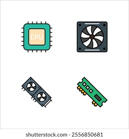 Electronic devices icon design vector symbol set chip cpu and graphic card