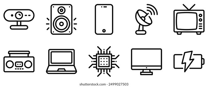 Conjunto de iconos de dispositivos Electrónicas Colección de estilo de línea elegante para la Tecnología moderna