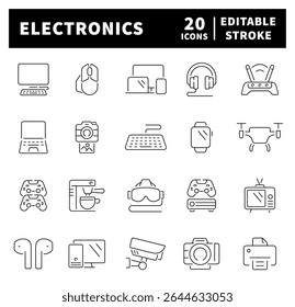 Electronic devices icon set. Thin line icons set related to devices and electronics