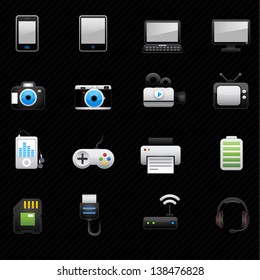 Electronic And Devices Icons black background