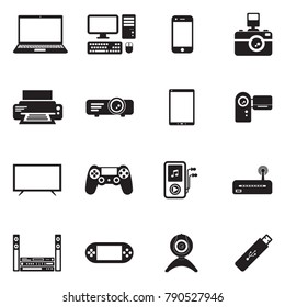 Electronic Devices Icons. Black Flat Design. Vector Illustration. 