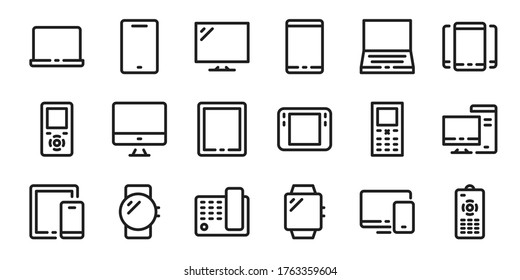 Electronic devices icons. Gadgets line icons. Editable stroke.