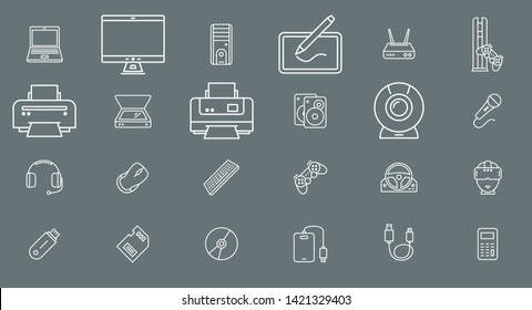 Electronic devices Icons - Outline vector set symbols of technique and computer for the site or interface