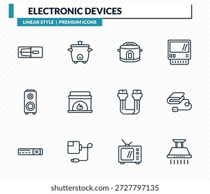 elektronische Geräte Icons Set - Mourap, Reiskocher, Crock-Topf, elektrische Decke, Dunstabzugshaube Umriss Vektorsammlung.