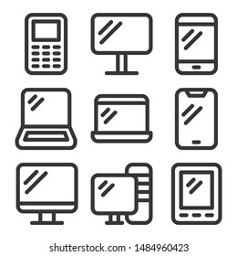 Electronic Devices Icons Set on White Background. Vector