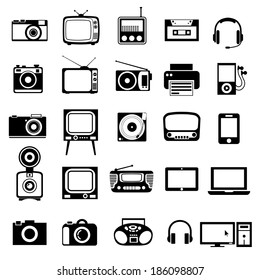 Electronic devices.  Icons set on white background.