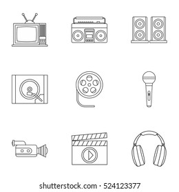 Electronic devices icons set. Outline illustration of 9 electronic devices vector icons for web