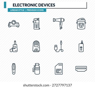 Icons für elektronische Geräte - Projektor, Kopierer, Fön, Vaporizer, hdmi Kontur Vektorsammlung.