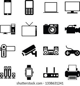 Electronic Devices Icons Set for web and mobile.smart phone,classic phone, notebook pc,TV,radio,camera,video camera,CCTV camera, Watch.