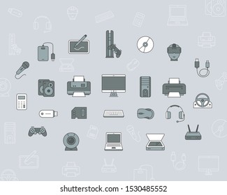 Electronic devices Icons - Vector color symbols and outline of technique and computer for the site or interface