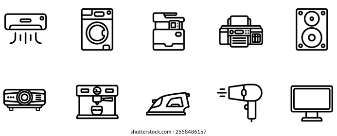 Electronic devices icons for web. Outline icon set. Home appliances